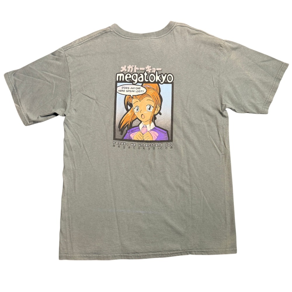 Vintage Megatokyo L33T Speak Anime Graphic T-Shirt Sage Green Mens Large Gildan